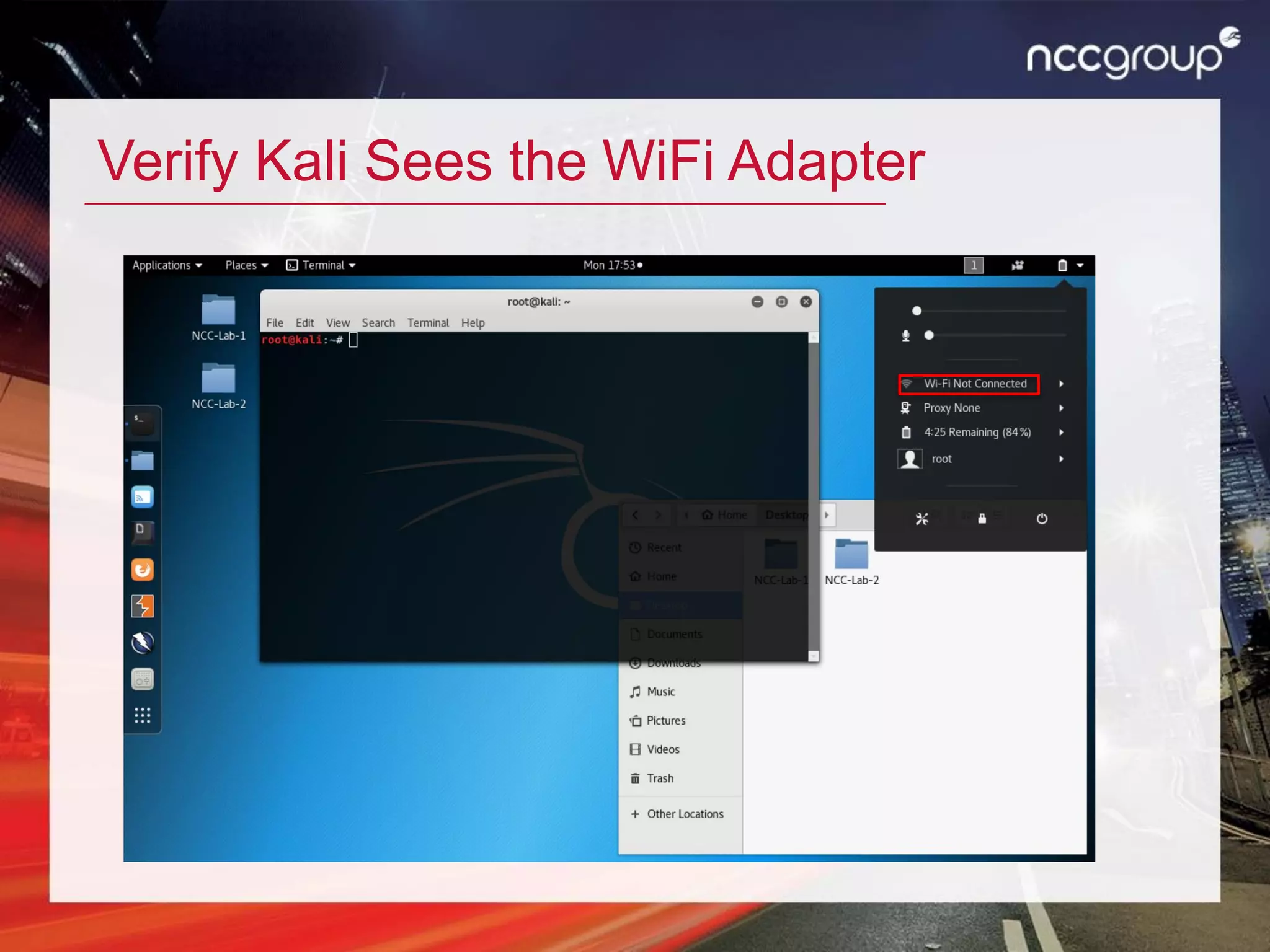 Verify Kali Sees the WiFi Adapter
 