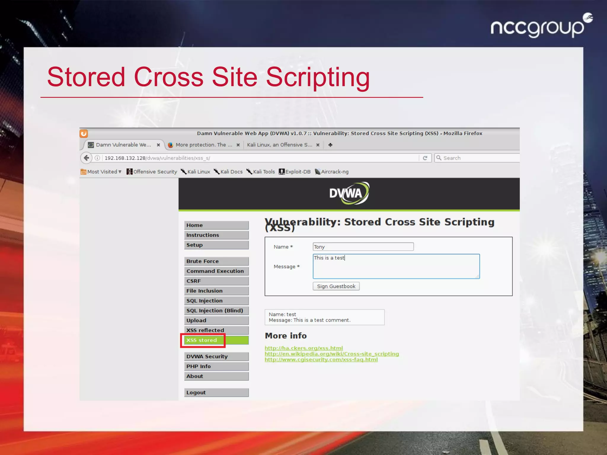 Stored Cross Site Scripting
 