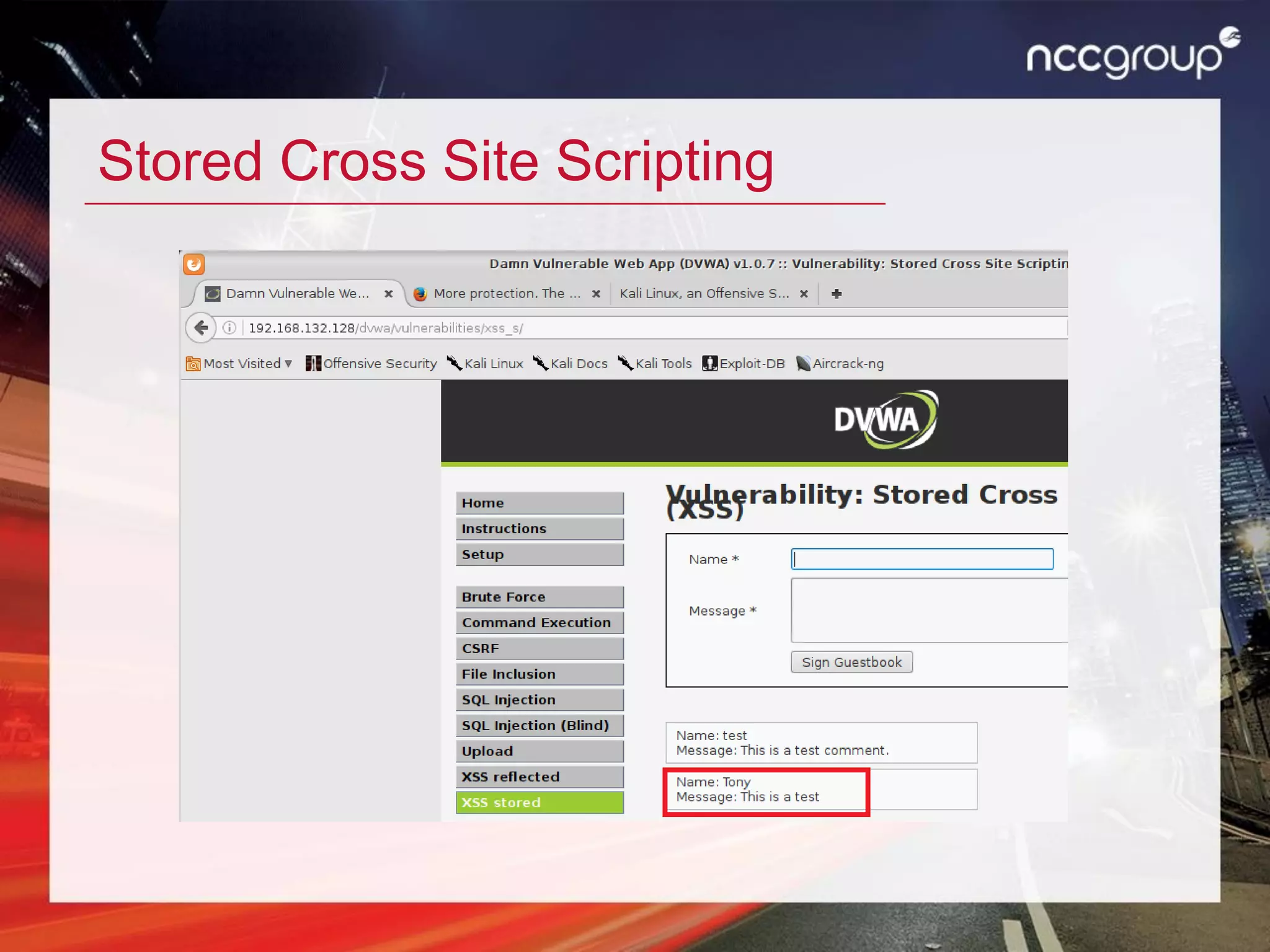 Stored Cross Site Scripting
 