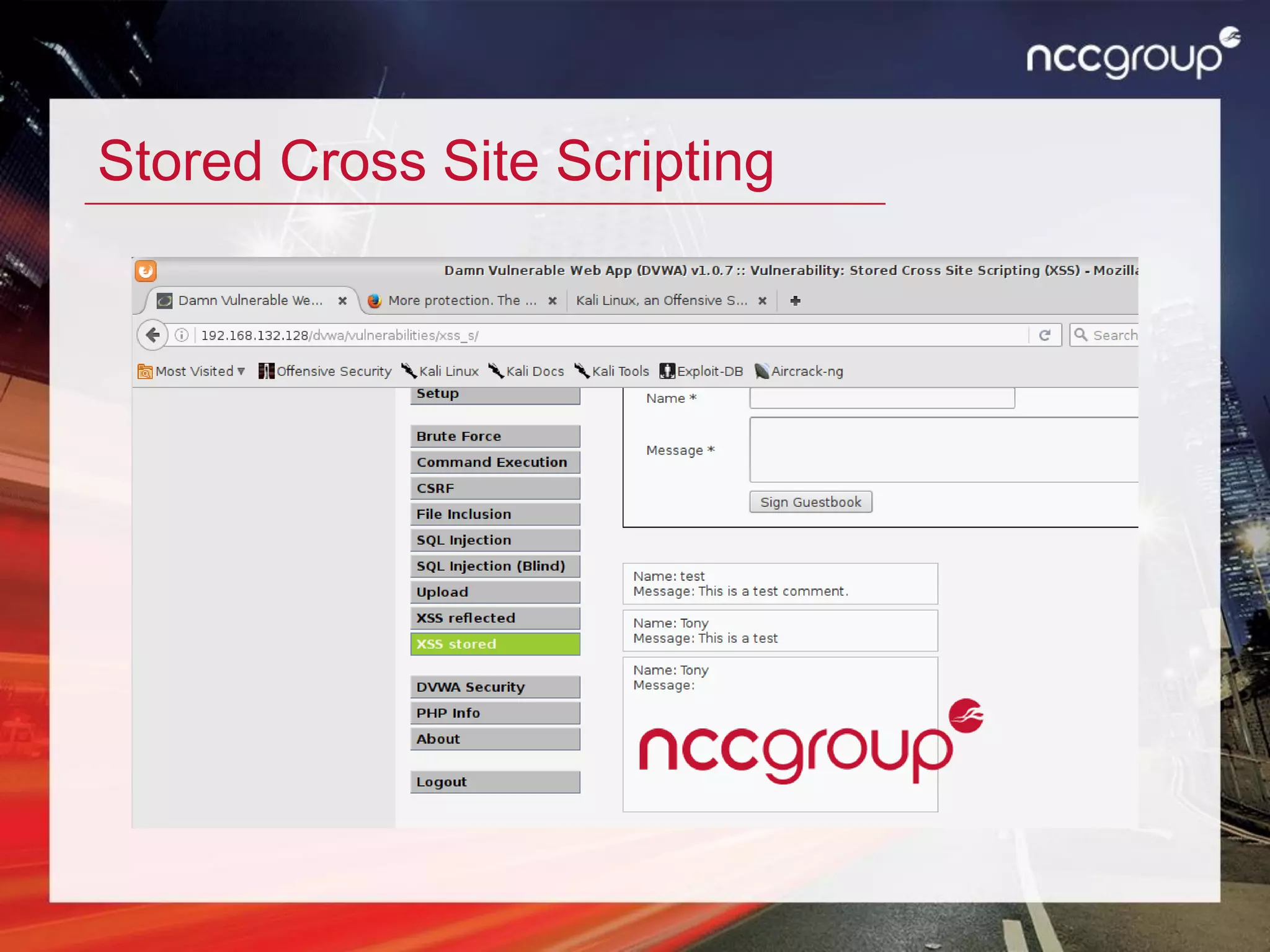 Stored Cross Site Scripting
 