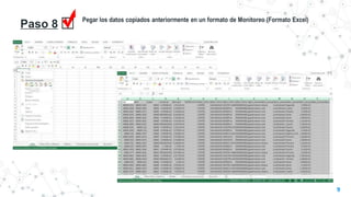 Paso 8 Pegar los datos copiados anteriormente en un formato de Monitoreo (Formato Excel)
9
 
