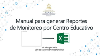 Manual para generar Reportes
de Monitoreo por Centro Educativo
Lic. Gladys Castro
Jefe de Supervisión Departamental
 