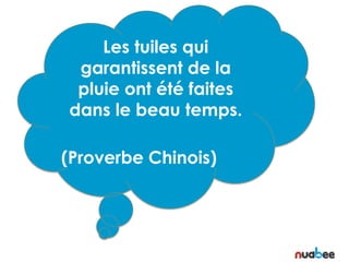 Les tuiles qui
garantissent de la
pluie ont été faites
dans le beau temps.
(Proverbe Chinois)
 