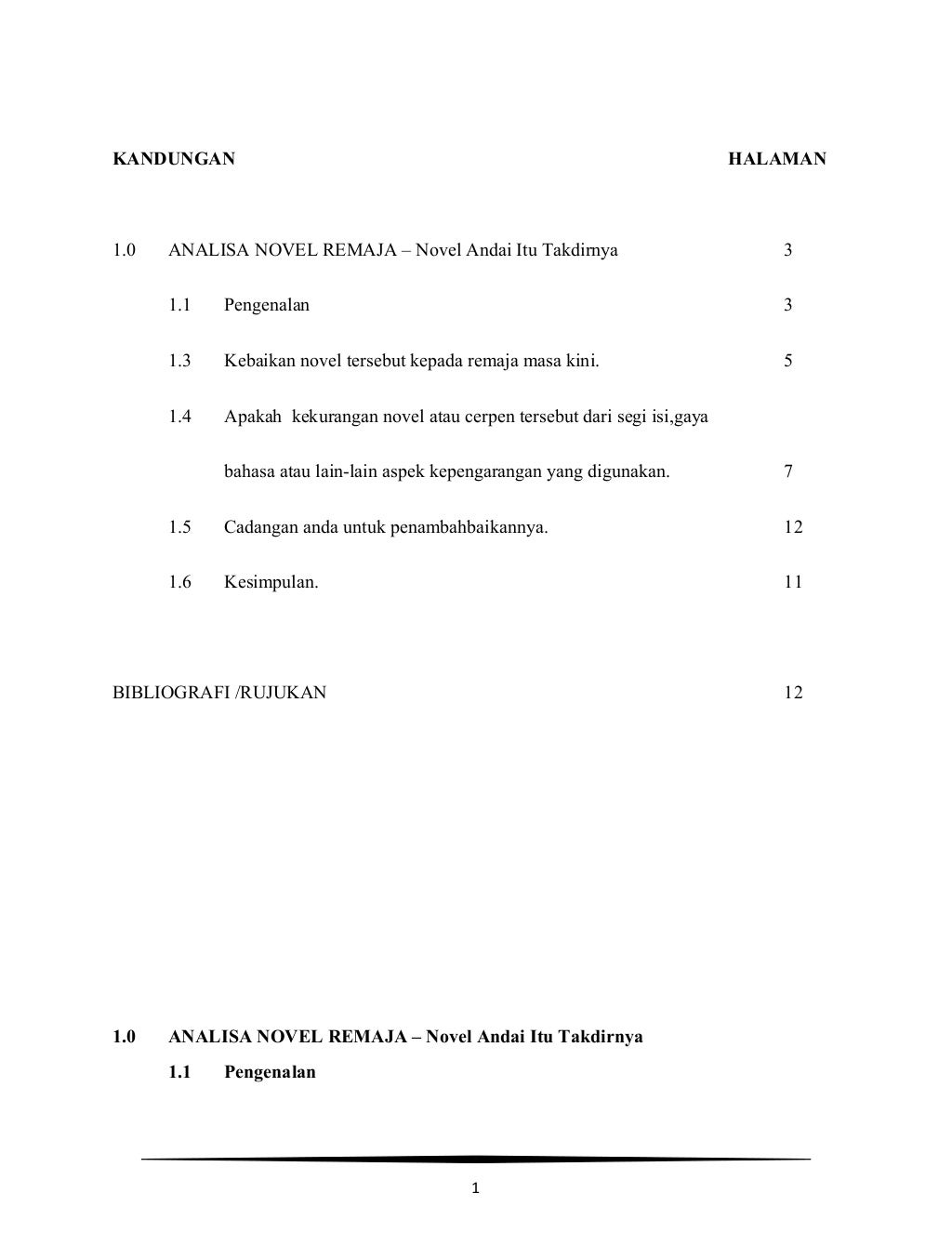 Analisa novel remaja - novel andai itu takdirnya