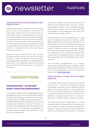2
N°30 – Juli 2015
NATIONAL GRID INSISTS THAT WINTER BLACKOUTS ARE A
THING OF THE PAST
National Grid has recently reported...