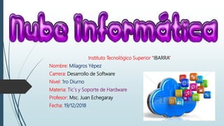 Instituto Tecnológico Superior “IBARRA”
Nombre: Milagros Yépez
Carrera: Desarrollo de Software
Nivel: 1ro Diurno
Materia: Tic´s y Soporte de Hardware
Profesor: Msc. Juan Echegaray
Fecha: 19/12/2018
 