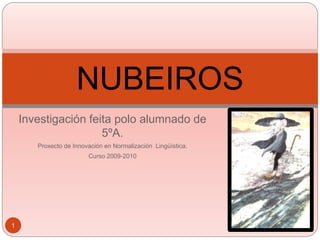 NUBEIROS
    Investigación feita polo alumnado de
                     5ºA.
       Proxecto de Innovación en Normalización Lingüística.
                        Curso 2009-2010




1
 