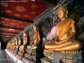 Row of Golden Buddhas Bangkok Thailand 