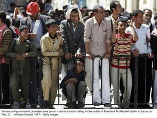 Yemeni anti-government protesters take part in a demonstration calling for the ouster of President Ali Abdullah Saleh in Sanaa on Feb. 23.  - Ahmad Gharabli / AFP - Getty Images  