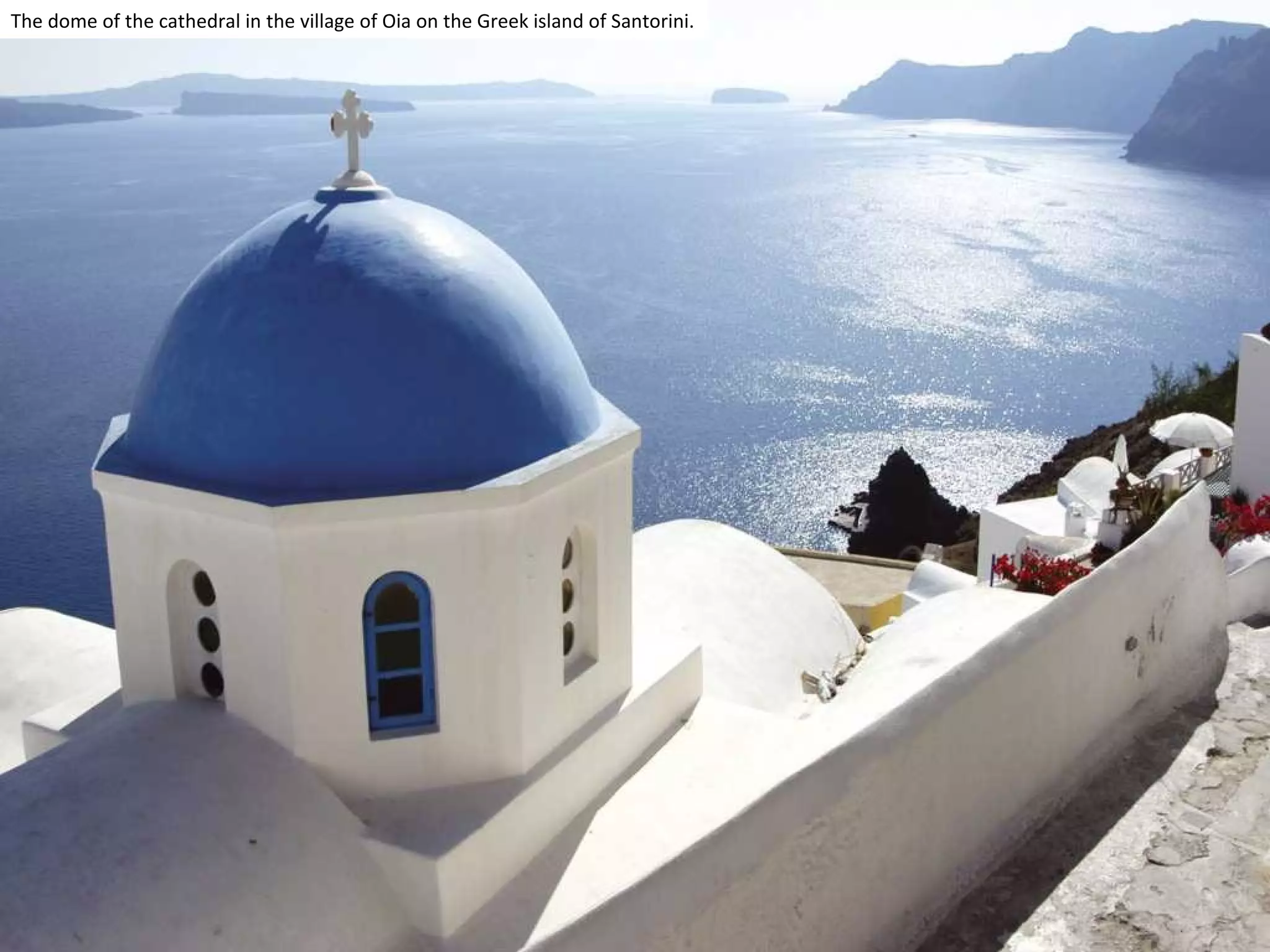 The dome of the cathedral in the village of Oia on the Greek island of Santorini.
 