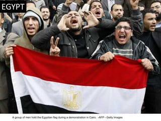 A group of men hold the Egyptian flag during a demonstration in Cairo.  -AFP - Getty Images  