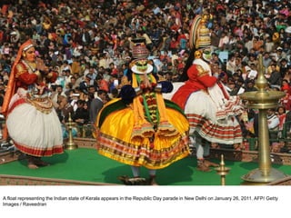 A float representing the Indian state of Kerala appears in the Republic Day parade in New Delhi on January 26, 2011. AFP/ Getty
Images / Raveedran
 