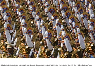 A Delhi Police contingent marches in the Republic Day parade in New Delhi, India, Wednesday, Jan. 26, 2011. AP / Gurinder Osan
 