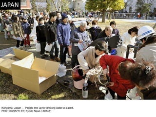 Koriyama, Japan — People line up for drinking water at a park. PHOTOGRAPH BY: Kyodo News / X01481 