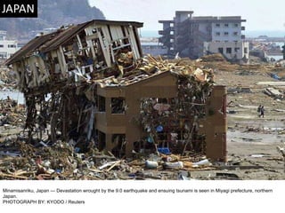 Minamisanriku, Japan — Devastation wrought by the 9.0 earthquake and ensuing tsunami is seen in Miyagi prefecture, northern Japan. PHOTOGRAPH BY: KYODO / Reuters 