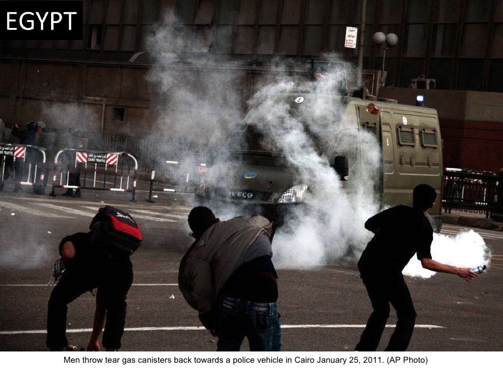 Men throw tear gas canisters