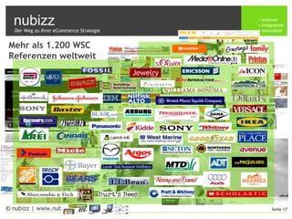 nubizz internet
integration
innovation
Seite 17© nubizz | www.nubizz.de
Mehr als 1.200 WSC
Referenzen weltweit
Der Weg zu Ihrer eCommerce Strategie
 