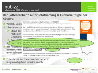 nubizz internet
integration
innovation
Seite 4© nubizz | www.nubizz.de
Titelbild und Hintergrundbild: photocase.comTitelbild und Hintergrundbild: photocase.com
Der „öffentlichen“ Aufbruchstimmung & Euphorie folgte der
Absturz
eCommerce 2008: Was war … was wird?
 