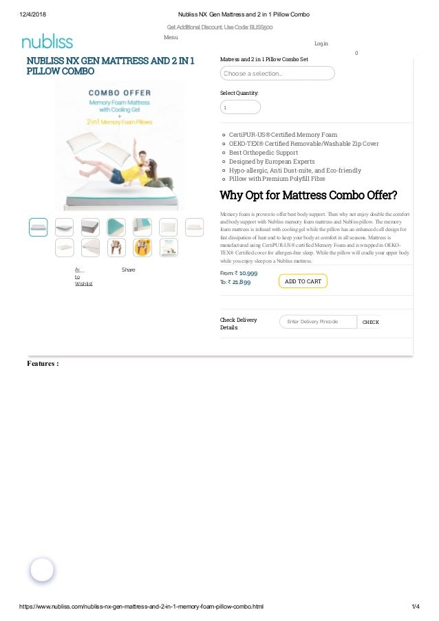 Nubliss Nx Gen Mattress And 2 In 1 Pillow Combo
