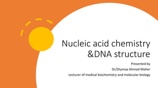 Nucleic acid chemistry
&DNA structure
Presented by
Dr/Shymaa Ahmed Maher
Lecturer of medical biochemistry and molecular biology
 