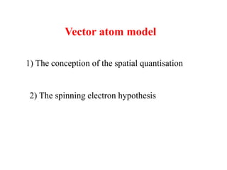Vector atom model
1) The conception of the spatial quantisation
2) The spinning electron hypothesis
 