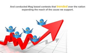 And conducted #tag based contests that trended over the nation
expanding the reach of the cause we support.

 