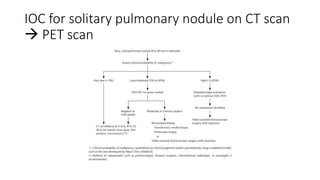 IOC for solitary pulmonary nodule on CT scan
 PET scan
 