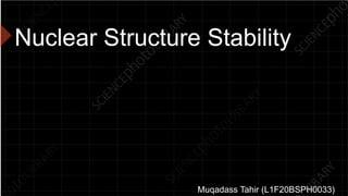 Nuclear Structure Stability
Muqadass Tahir (L1F20BSPH0033)
 