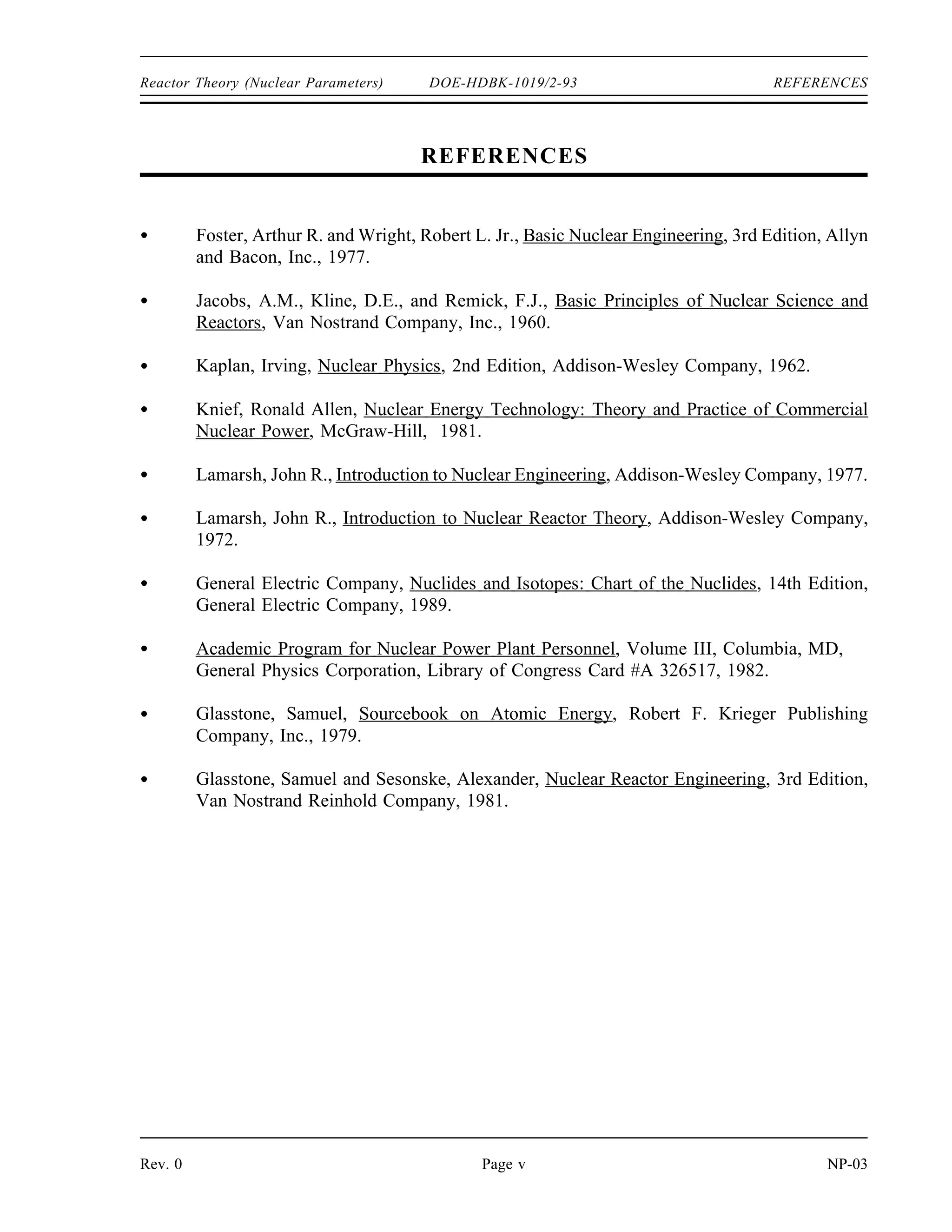 LIST OF TABLES DOE-HDBK-1019/2-93 Reactor Theory (Nuclear Parameters)
LIST OF TABLES
Table 1 Average Number of Neutrons Liberated in Fission . . . . . . . . . . . . . . . . . . . . . . 7
NP-03 Page iv Rev. 0
 
