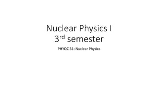 Nuclear Physics I
3rd semester
PHYOC 31: Nuclear Physics
 