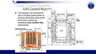 GAS Cooled Reactor
 The reactors are intended for
use in nuclear power plants to
produce electricity, while at the
same time; producing
(breeding) new nuclear fuel,
respectively.
 