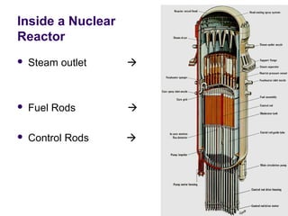 Inside a Nuclear
Reactor
 Steam outlet 
 Fuel Rods 
 Control Rods 
 