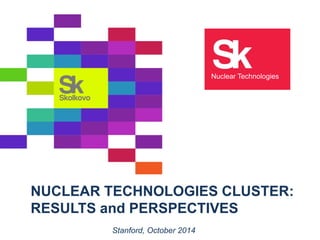 NUCLEAR TECHNOLOGIES CLUSTER:
RESULTS and PERSPECTIVES
Stanford, October 2014
Nuclear Technologies
 