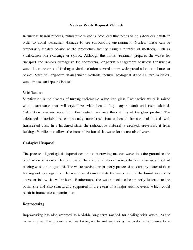 Nuclear waste disposal methods
