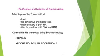 Spin Column-based Nucleic acid Purification
 Genesis of the Process: DNA binds to silica, glass particles or to unicellul...
