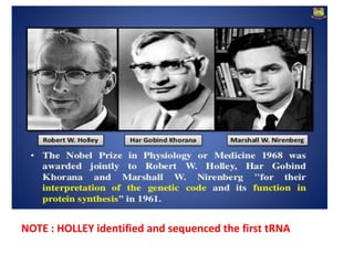 NOTE : HOLLEY identified and sequenced the first tRNA
 
