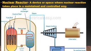 • Nuclear Reactor- A device or space where nuclear reaction
takes place in a maintained and controlled way.
 