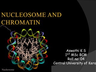 NUCLEOSOME AND
CHROMATIN
Aswathi K S
1ST MSc BCM
Roll no: 04
Central University of Keral
 
