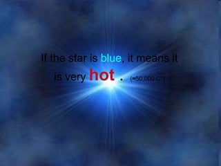 If the star is blue, it means it
is very hot . (≈50,000 C°)
 
