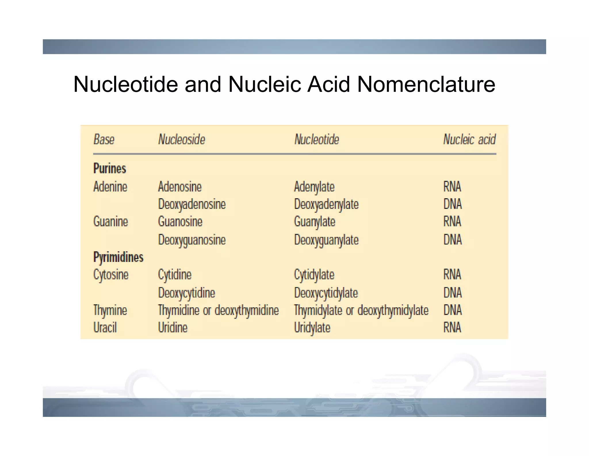 Neceotide Table Nucleotides an introduction | PDF