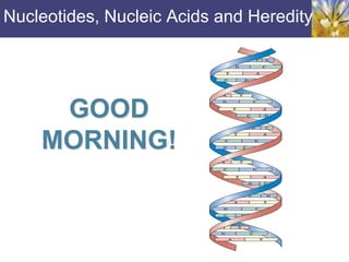 Nucleotides, Nucleic Acids and Heredity
GOOD
MORNING!
 