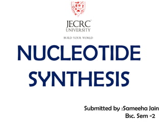NUCLEOTIDE
SYNTHESIS
Submitted by :Sameeha Jain
Bsc. Sem -2
 