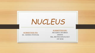 NUCLEUS
SUBMITTED TO:
Dr. ASHIMA PATHAK
SUBMITTED BY:
MUGDHA SHARMA
2084044
MSc. BIOTECHNOLOGY
1ST SEM
 
