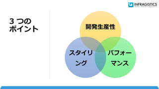 3 つの
ポイント 開発生産性
パフォー
マンス
スタイリ
ング
 