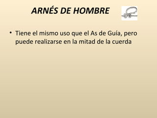 ARNÉS DE HOMBRE Tiene el mismo uso que el As de Guía, pero puede realizarse en la mitad de la cuerda  