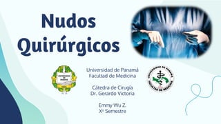 Nudos
Quirúrgicos
Universidad de Panamá
Facultad de Medicina
Cátedra de Cirugía
Dr. Gerardo Victoria
Emmy Wu Z.
Xo Semestre
 