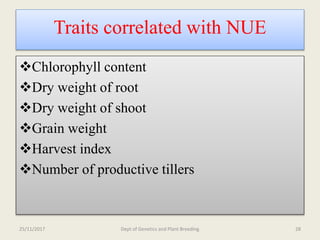 Breeding for nitrogen use efficiency in cereals | PPTX