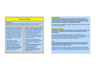 STANDAARDEN
                                                                                                         Je weet nu dat overheden beter willen samenwerken en dat het noodzakelijk is dat
                                   Programma NUePe                                                       overheidsorganisaties elkaars gegevens kunnen inzien op een betrouwbare en veilige
                                                                                                         manier. Maar dat lukt pas echt als er vergaande afspraken gemaakt worden over de te
Proeftuin                                                                                                gebruiken technische hulpmiddelen en de betekenis van begrippen.
Doel is het uitproberen van de nieuwe werkwijzen, standaarden en informatie. Al testend krijg je de
gelegenheid om te wennen aan alle veranderingen die dit programma met zich mee brengt.                   Die afspraken worden vastgelegd in standaarden. Standaarden zijn dus afspraken over de vorm
                                                                                                         van de uitwisseling van gegevens.

Klant Contact Centrum (KCC)                          Basis- en Kernregistraties (BKR)
Het cluster KCC richt zich op de inrichting en                                                           ZAAKGERICHT WERKEN
                                                     Het cluster Basis- en Kernregistraties richt zich
ontwikkeling van het KCC, inclusief alle                                                                 Zaakgericht werken betekent dat klantprocessen die via verschillende kanalen (post, mail,
                                                     op het opzetten en realiseren van beheer en
instrumenten die daar voor nodig zijn, zoals                                                             etc.) verlopen, overzichtelijk zijn in de frontoffice en over alle kanalen heen kunnen
                                                     binnengemeentelijk gebruik van de Basis- en
afspraken over processen en werkwijzen,                                                                  worden gevolgd.
                                                     Kernregistraties en het ontwikkelen van de
informatie voor klanten en medewerkers               daarvoor noodzakelijke technische
over producten en diensten en de kennis en                                                               Dit is een belangrijke en noodzakelijke ontwikkeling voor de dienstverlening en de
                                                     infrastructuur. Dit vormt weer een belangrijke
vaardigheden die de mensen in het KCC                                                                    gemeentebrede ondersteunende bedrijfsvoering en voor samenwerking met ketenpartners. Het
                                                     basis en randvoorwaarde voor het adequaat
nodig hebben om op de nieuwe manier te                                                                   zorgt voor stroomlijning in de organisatie en helpt bij het streven naar verbetering van
                                                     functioneren van het KCC.
gaan werken.                                                                                             doelmatigheid (door het samenvoegen van activiteiten en systemen).
                                                     - Subcluster Operatie Basisregistraties
- Subcluster KCC inrichting                          Doel is het efficiënter gebruiken en verbeteren
Doel is het realiseren van de organisatori-                                                              LEAN
                                                     van de kwaliteit van de basisregistratie-
sche inrichting van het KCC.                                                                             Dit is een teamgerichte benadering die de totale doorlooptijd tussen een vraag van de
                                                     gegevens.
- Subcluster Generieke processen                                                                         klant en de levering van ons product verkort. Dat doen we door activiteiten die geen
                                                     - Subcluster Binnengemeentelijk Gebruik
Doel is het realiseren van efficiënte en                                                                 waarde toevoegen zoveel mogelijk te stoppen.
                                                     Doel is het eenmalig vastleggen en
klantgerichte afhandeling van klantvragen.           meervoudig gebruik organiseren.
- Subcluster Landelijke voorzieningen                                                                    Lean is een manier van kijken, denken en werken. We hanteren daarbij een aantal specifieke
                                                     - Subcluster Infrastructuur
Doel is het faciliteren van efficiënte en            Doel is eenmalig vastleggen, meervoudig             methoden en technieken om procesverbeteringen te identificeren en door te voeren. We willen
klantgerichte dienstverlening.                       gebruik en borging van de kwaliteit van             klantgericht zijn en richten ons daarom vooral op de dingen die voor de klant van waarde zijn.
                                                     gegevens faciliteren.
 