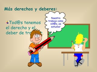 Tod@s tenemos el derecho y el deber de trabajar. Más derechos y deberes: Nuestro trabajo como niñ@s, es estudiar 