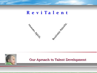 R e v i Ta l e n t




                           .
                          ts
Hu
Hu




                       ul
                     es
  m
  m




                      sR
  an
  an




                    es
      Sp
      Sp




                s in
       ir i
       ir i




              Bu
        t
        t..




 Our Aproach to Talent Development
 